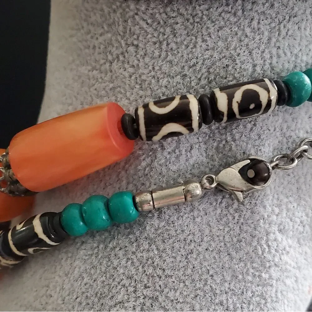 NWT Bohemian Boho Orange Bead Lot of 2 Necklaces‎ 19 to 22 in. World Mrkt India